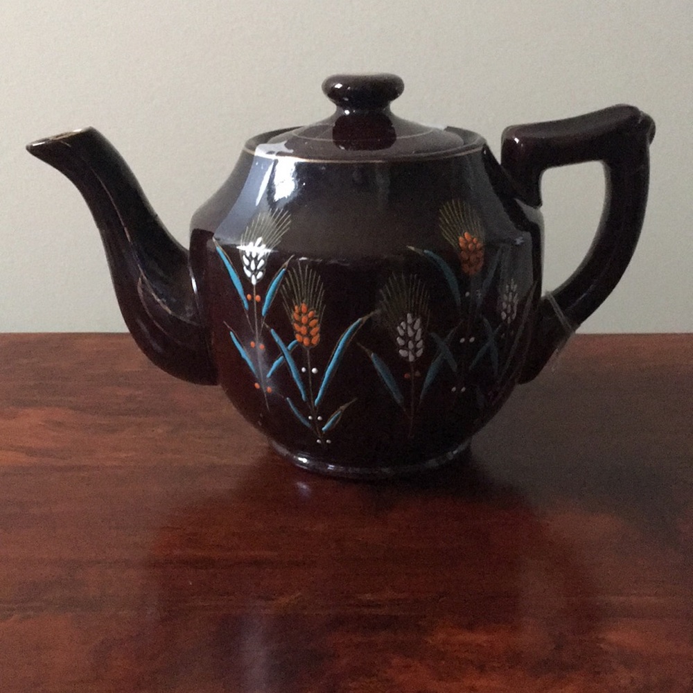 Teapot brown handpainted Flower design from Japan